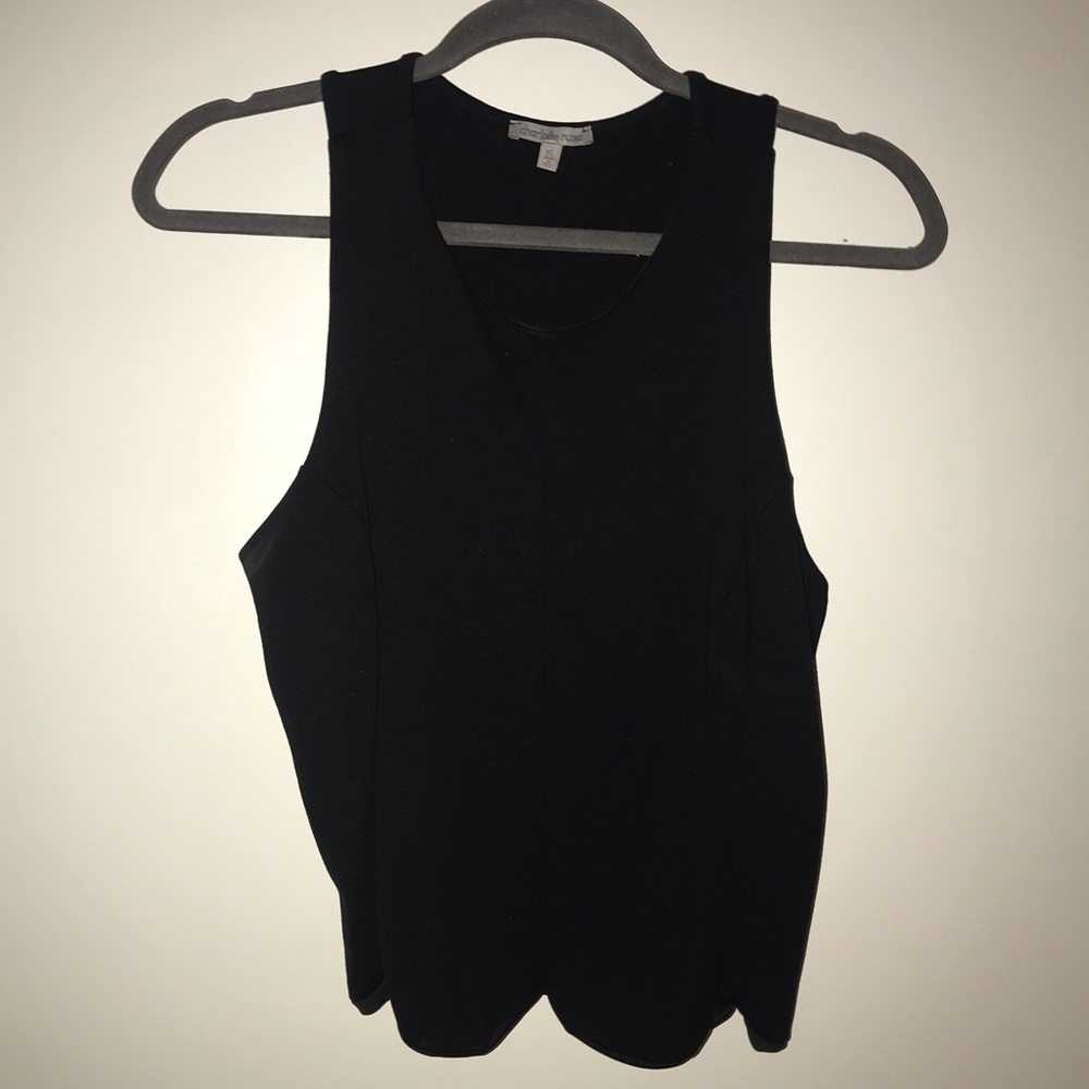 Black cropped tank with scalloped bottom